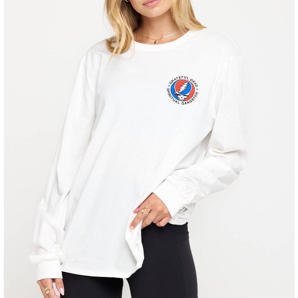 Spiritual Gangster Grateful Dead Skull Long Sleeve Tee White Size Medium